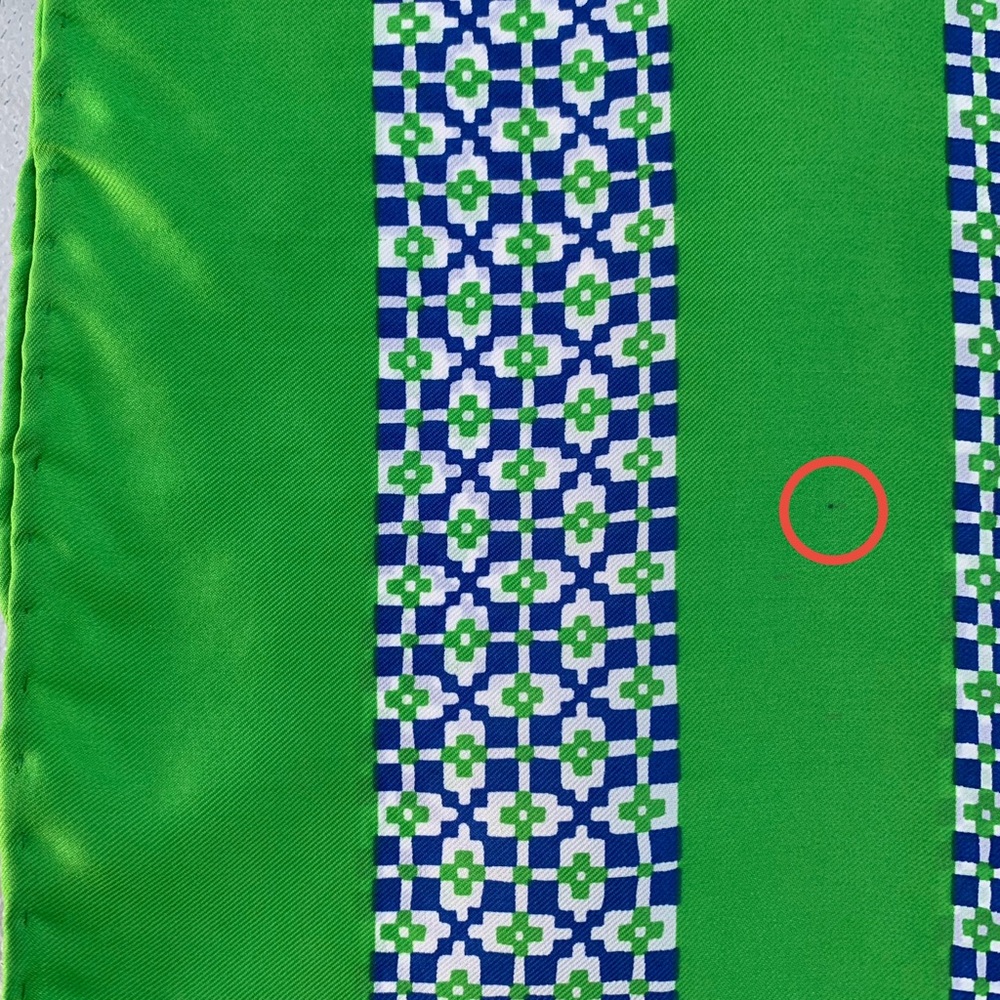 Elsa Schiaparelli Vintage Blue and Green Silk Blend Signed Scarf ~ 22” Square - Picture 4 of 5